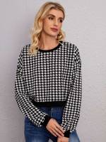  Long Sleeve Houndstooth Women Clothing 192