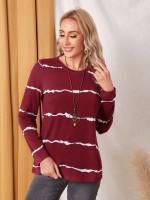 Black and White Long Sleeve Striped Women T-Shirts 6072