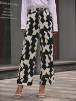  Regular Fit Black and White Geometric Women Pants 26