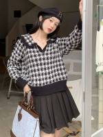 Casual Long Sleeve Regular Fit Contrast Binding Women Clothing 7402