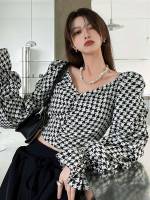 Black and White Regular Fit Ruffle Sweetheart Women Blouses 580