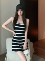 Spaghetti Strap Sleeveless Black and White Women Knitwear 143