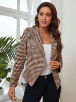 Houndstooth Black and White Regular Regular Fit Women Blazers 6635