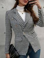 Elegant Slim Fit Regular Houndstooth Women Outerwear 2343