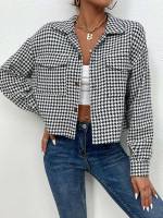 Collar Regular Houndstooth Women Overcoats 151