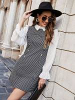 Houndstooth Black and White Regular Fit Long Sleeve Women Dresses 763