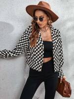 Lapel Regular Fit Casual Houndstooth Women Outerwear 7058