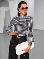  Black and White Stand Collar Long Sleeve Women Clothing 103