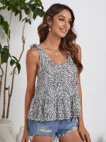 Knot Leopard Regular Scoop Neck Women Tank Tops  Camis 4875