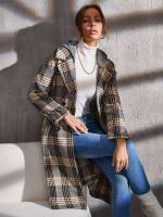  Plaid Knee Length Regular Fit Women Overcoats 461