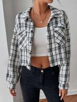 Plaid Long Sleeve Collar Preppy Women Outerwear 979