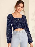 Boho Square Neck Polka Dot Regular Fit Women Clothing 2887