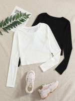 Round Neck Regular Fit Plain Long Sleeve Women Clothing 109