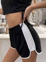  Black and White Colorblock Sporty Women Shorts 561