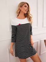 Regular Fit Striped Three Quarter Length Sleeve Women Clothing 520