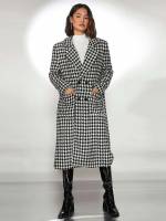 Midi Houndstooth Elegant Pocket Women Outerwear 15