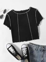  Cap Sleeve Crop Black and White Women Clothing 3373