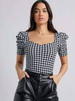  Short Sleeve Houndstooth Regular Women Clothing 114