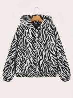 Black and White Regular Fit Zebra Stripe Casual Women Outerwear 481