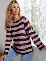 Ripped Round Neck Regular Fit Women Knitwear 361