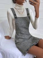  Preppy Straps Houndstooth Women Dresses 391