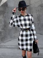 Long Sleeve Regular Fit Gingham Women Dresses 613