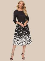 Midi Black and White Round Neck Women Dresses 7797