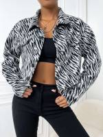  Black and White Regular Fit Button Front Women Outerwear 2833