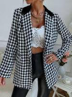 Houndstooth Lapel Regular Fit Regular Women Outerwear 3913