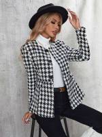  Long Sleeve Houndstooth Regular Fit Women Outerwear 8540