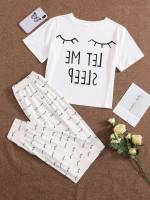 Black and White Short Sleeve Cute Women Pajama Sets 694