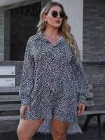  All Over Print High Low Collar Plus Size Blouses 860