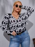  V neck Long Sleeve Plus Size Bodysuits 2351