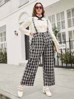 Plaid Long Straps Preppy Plus Size Jumpsuits  Bodysuits 3772