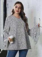 Regular Fit Casual Long Sleeve Black and White Plus Size Blouses 2818