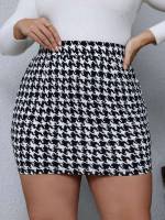  Houndstooth Skinny Mini Plus Size Skirts 9752