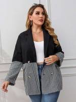 Regular Fit Houndstooth Lapel Plus Size Blazers 586