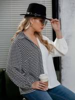 Regular Black and White Casual Plus Size Blouses 232