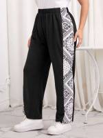  Black and White Scarf Print Plus Size Bottoms 2304