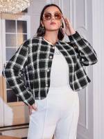  Preppy Button Front Plus Size Outerwears 810