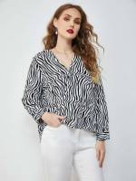  High Low Zebra Stripe Casual Plus Size Tops 5495