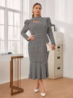 Long Sleeve Slim Fit Stand Collar Plus Size Dresses 9888