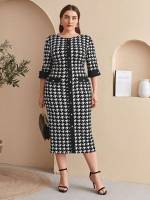 Slim Fit Button Half Sleeve Plus Size Dresses 936