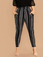 Regular Fit Long Geometric Plus Size Pants 134