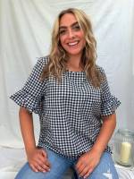  Short Sleeve Gingham Round Neck Plus Size Blouses 524