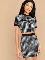 Houndstooth Short Sleeve  Women Co-ords 263