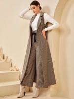 Oversized Elegant Lapel Sleeveless Women Two-piece Outfits 587