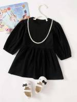 Black Button Front Short Baby Dresses 717