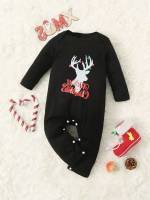 Button Black Casual Round Neck Baby Clothing 7771