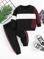 Sporty Round Neck Long Sleeve Side Stripe Baby Sets 8205